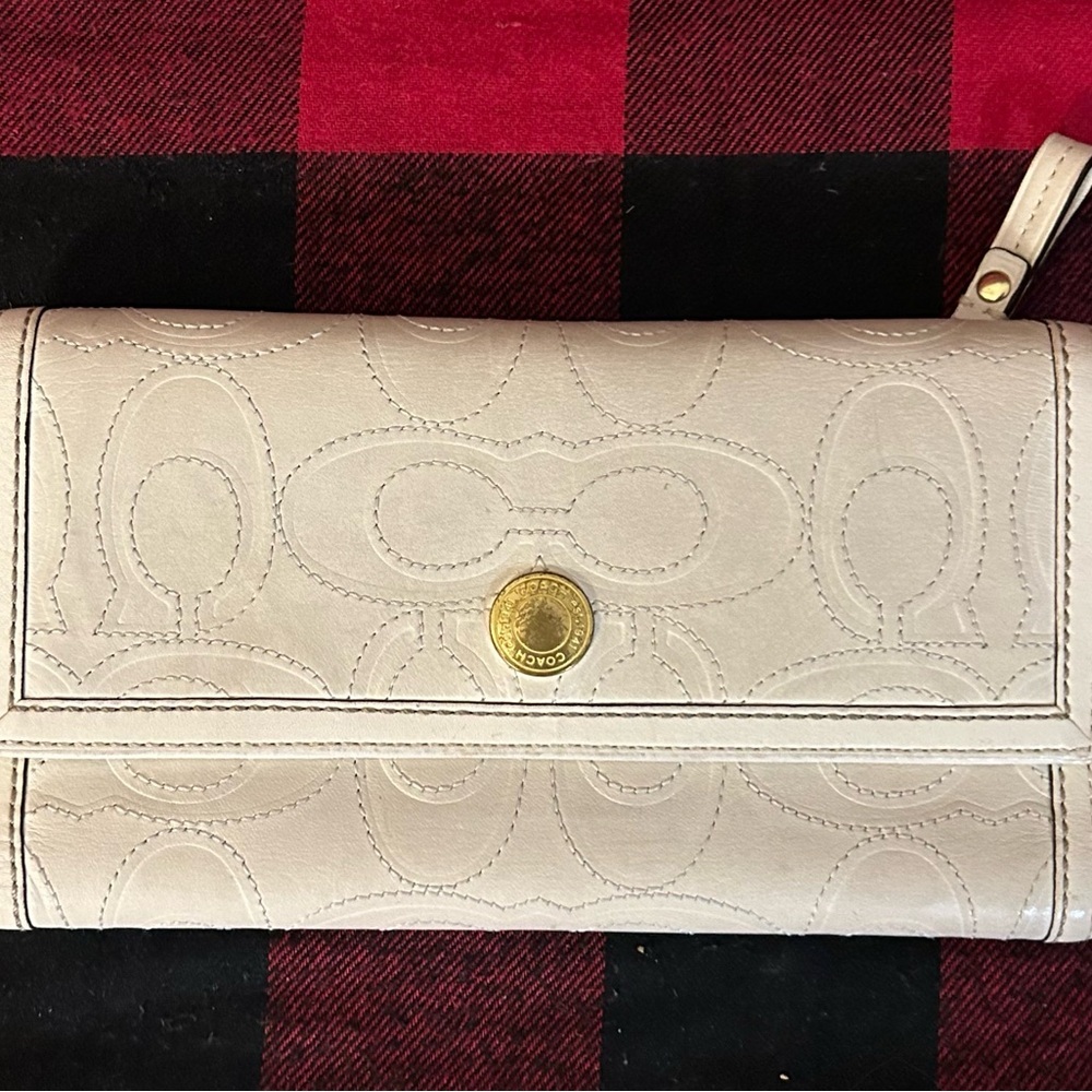 Coach Cream Leather Wallet with Embossed Design